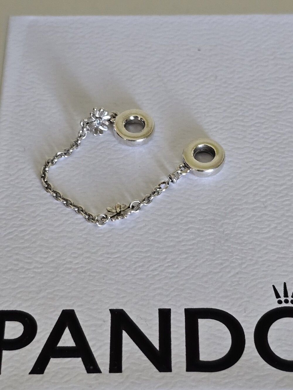 Pandora Moments Sterling Silver Daisy Safety Chain With Clear CZ - Picture 16 of 16